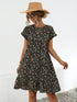 Frill Floral Round Neck Short Sleeve Tiered Dress - Odaingerous